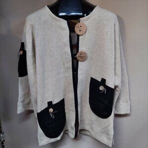 Cloda by Tivoli Medium-Large Linen Wool Wood Button BOHO Knit Sweater Cardigan